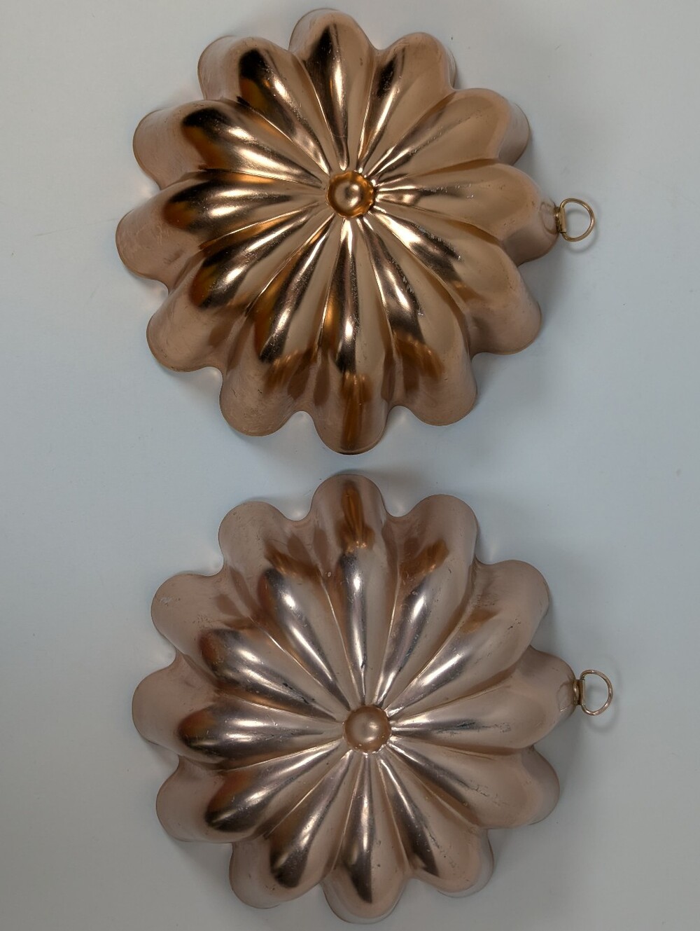 Vintage Copper Fluted Flower Mold Baking Pan Set of 2 Matching 3.5 Cup